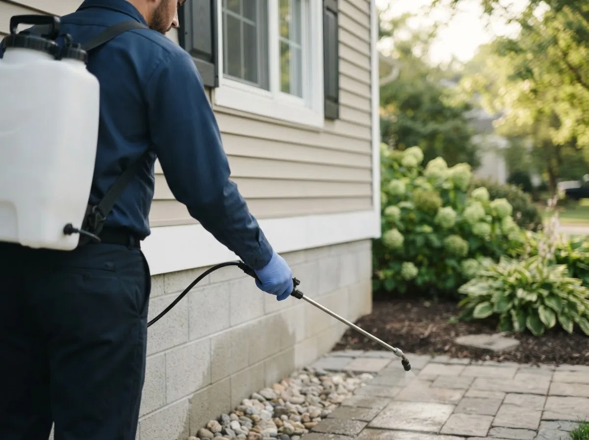 Pest control technician inspecting a home in Indian River, MI